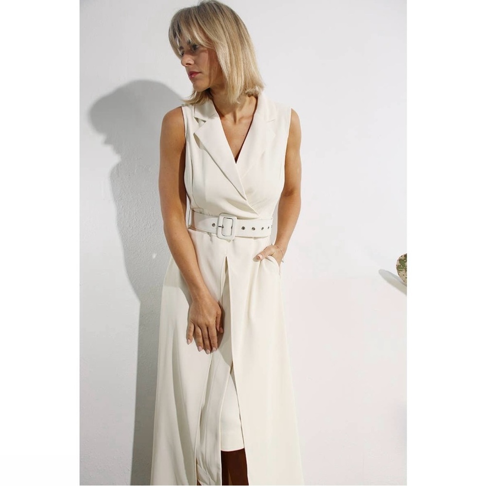 NWT Boutique Lyla Pleated Belted Maxi Evening Dress – Cream White - Picture 6 of 15